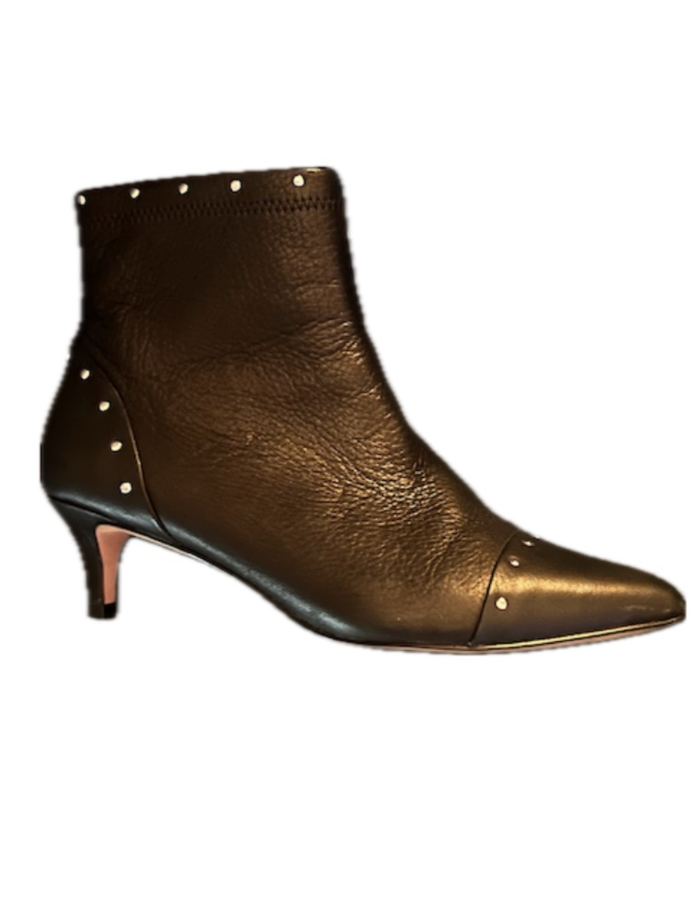 Avec Les Filles Black Leather Studded Kitten Heel Ankle Boots (Size 6.5)
